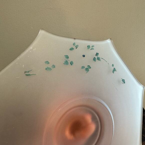 1930s Pink Depression Frosted Glass Handled Serving Tray Hand Painted Design - Picture 6 of 11